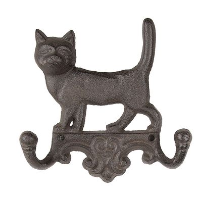 Clayre & Eef Wandgarderobe Katze 16x4x16 cm Braun Metall (Gr. 16x4x16 cm)