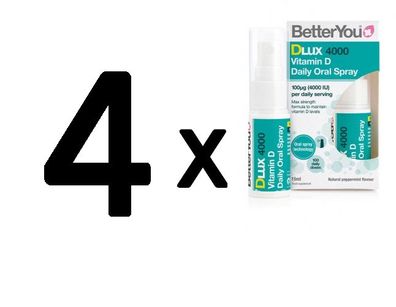 4 x DLux 4000 Daily Vitamin D Oral Spray, Natural Peppermint - 15 ml