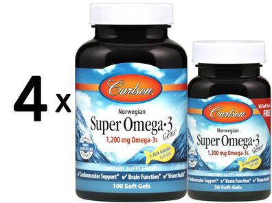 4 x Norwegian Super Omega-3 Gems, 1200mg - 100 + 30 softgels