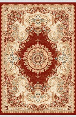 Orient Teppich Wohnzimmerteppich Kurzflor Bordüre Klassisch Rot Beige 150X233