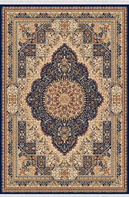 Orient Teppich Kunstteppich Traditionell Kurzflor Bordüre Blau Beige 150X233