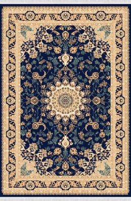 Teppich Kunstteppich Kurzflor Bordüre Orientalischer Design Blau Beige 150X233