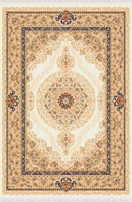 Teppich Orientalisch Fransen Kurzflor Vintage Bordüre Wohnzimmer Beige 150X233