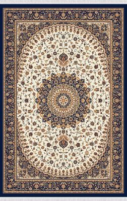 Orientalisch Kunstteppich Teppich Vintage Kurzflor Wohnzimmer Blau Beige