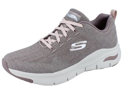 Skechers Arch Fit Comfy Wave Damen Sneaker Halbschuhe Schnürschuhe beige Textil