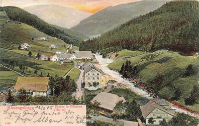 Blick auf Petzer mit Gasthof Riesengebirge Böhmen Postkarte AK 1905