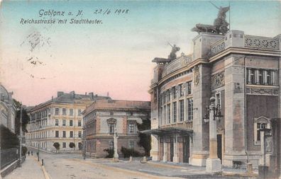 Gablonz a. N. (Jablonec nad Nisou) Reichsstrasse mit Stadttheater Postkarte AK