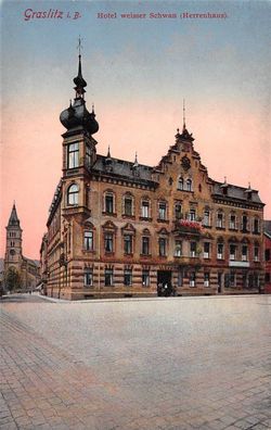 Graslitz i. B. Hotel weisser Schwan (Herrenhaus) Bes. Anton Vinzl Postkarte AK