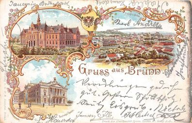 Gruss aus Brünn (Brno) Deutsches Haus Deutsches Theater Postkarte AK 1897