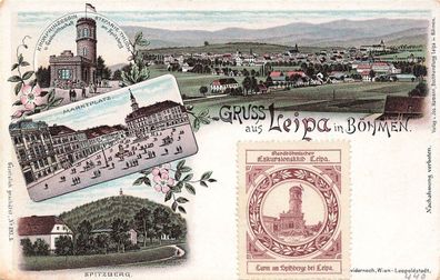 Gruss aus Leipa mit Stefanie Thurm und Marktplatz Böhmen Litho Postkarte AK