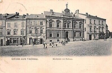 Gruss aus Tachau Marktplatz mit Rathaus Feldpostkarte AK 1915