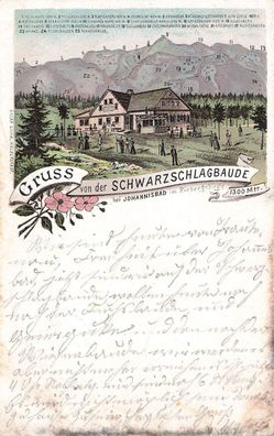 Gruss von der Schwarzschlagbaude bei Johannisbad Böhmen Postkarte AK 1899