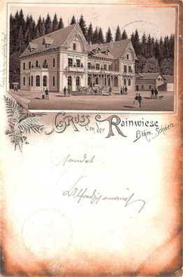 Gruss von Rainwiese Mezní Louka Restaurant Postkarte 1899