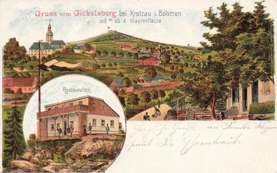 Gruss vom Gickelsberg Restauration bei Kratzau Böhmen Litho Postkarte AK 1901