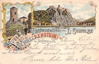 Gruss vom Schreckenstein bei Aussig a.d.E. (Ústí nad Labem) Postkarte AK 1900