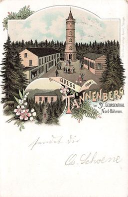 Gruss vom Tannenberg bei St. Georgenthal Böhmen Litho Postkarte AK 1898