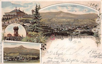 Gruss vom Jeschken (1013 Mtr.) (Ješted) Reichenberg Koppenh. Postkarte AK 1899