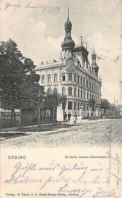 Göding Deutsche Landes-Oberrealschule Postkarte AK