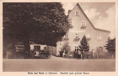 Grün bei Asch in Böhmen Gasthof zum grünen Baum AK 1930