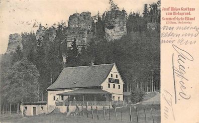 Josef Hiekes Gasthaus z. Bielagrund Sommerfrische Eiland Böhm. Schweiz Postkarte