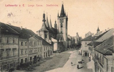 Lange Gasse und Stadtkirche Leitmeritz an der Elbe Böhmen Postkarte AK 1913