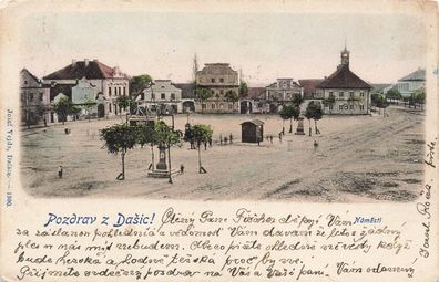 Pozdrav z Dašice Marktplatz in Daschitz Námestí Böhmen Postkarte AK 1901