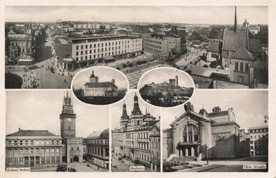 Rathaus, Stadttheater u. Grünes Tor Pardubitz Pardubice Böhmen Postkarte AK 1941