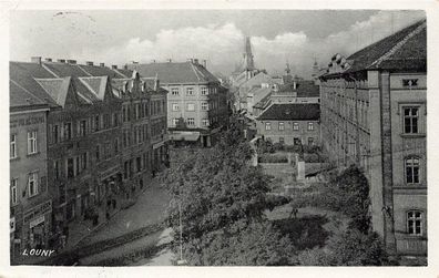 Straßenansicht mit Blick zur Kirche Laun Louny Böhmen Postkarte AK 1940