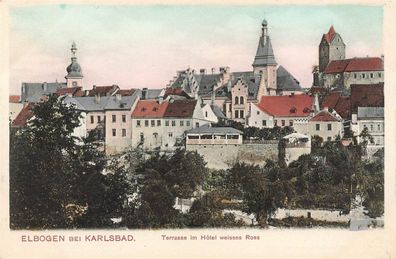 Terrasse im Hotel weisses Ross Elbogen bei Karlsbad Böhmen Postkarte AK