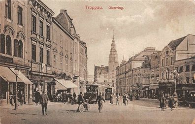 Troppau Oberring Straßenbahn Postkarte