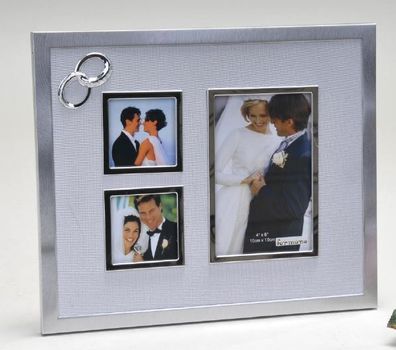 650122 Fotorahmen Familien für 3 Fotos 25cm Ringe silber aus gebürstetem Alu