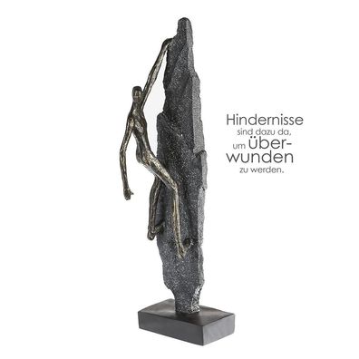 16268 Skulptur Climber Poly bronzefarben Mann an Felsen grauer Fels