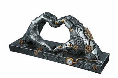 37049 Skulptur "Steampunk Hand" Herzform antik silberfarben mit kupferfarbenen