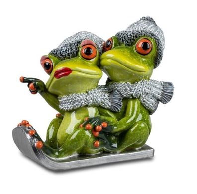 716880 Frosch Winterfrosch Paar mit Mütze & Schal hellgrün 11x11cm Kunststein