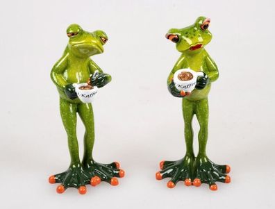 717054 Frosch Figur Set mit Kaffee hellgrün aus Kunststein mit witzigen Details