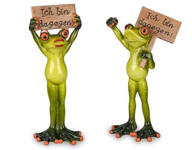 717313 Frosch als Demonstrant mit Schild 2sort. 20cm aus Kunststein