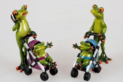 717375 Frosch mit Buggy + Baby 17cm Deko-Figur Kunststein gefertigt