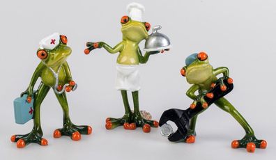 717443-18 Frosch Berufe 3er Set Figur aus Kunststein gefertigt 13cm Moderne Deko