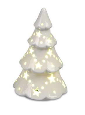 763969 Deko-Baum mit LED-Licht 15cm aus Weiss-glasiertem transparenten Porzellan