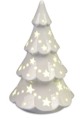 763976 Deko-Baum mit LED-Licht 19cm aus Weiss-glasiertem transparenten Porzellan