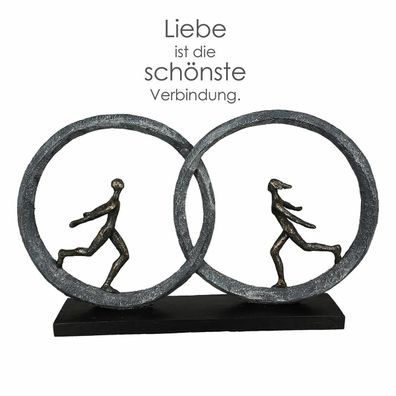 89363 Skulptur So in Love bronzefarbene Figuren in zwei Ringen Basis in schwarz