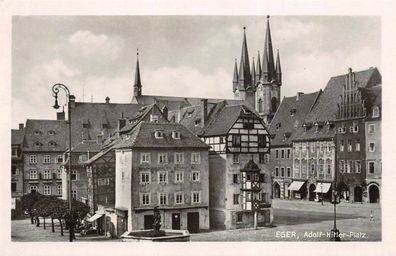 Adolf-Hitler-Platz Eger Böhmen Mähren Postkarte