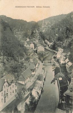 Ansicht auf Herrnskretschen Böhmische Schweiz Böhmen Postkarte AK 1908