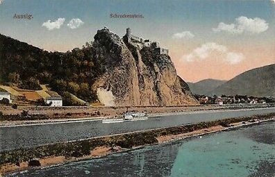 Aussig Schreckenstein Elbe Dampfer Postkarte