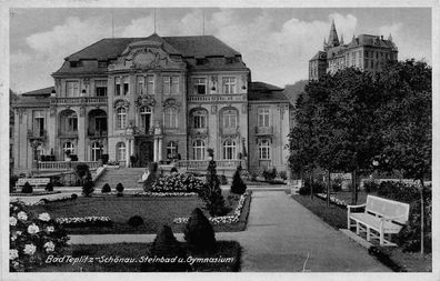 Bad Teplitz (Teplice) Steinbad und Gymnasium AK 1940