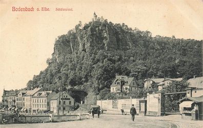 Ansicht Schäferwand und Bergschloss in Bodenbach Böhmen Postkarte AK