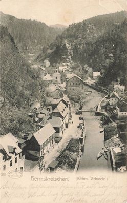 Blick auf Herrnskretschen Böhmische Schweiz Böhmen Postkarte AK 1909