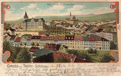 Blick von der Stephanshöhe in Teplitz-Schönau Böhmen Postkarte AK 1904