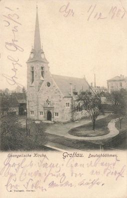 Evangelische Kirche in Grottau Böhmen Postkarte AK 1907