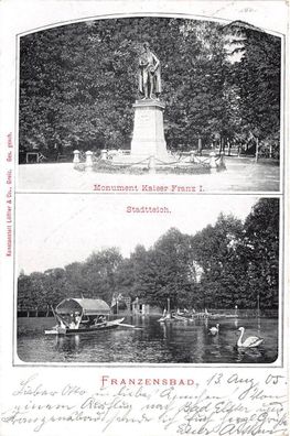 Franzensbad Monument Denkmal Kaiser I. Stadtteich Boot 1905